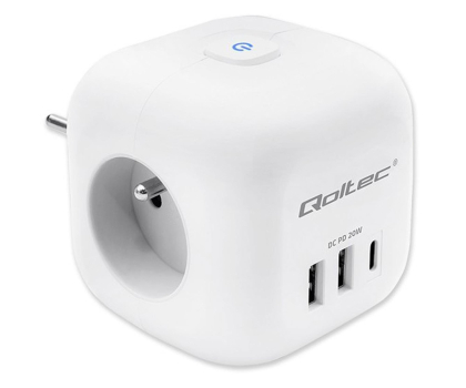 Listwa zasilająca QOLTEC Kostka zasilająca przedłużacz 6w1 3x AC/2x USB/1x USB-C